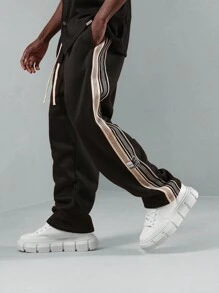 SUMWON 优质低裆慢跑运动裤，带侧条纹细节，运动休闲服，街头运动裤，都市运动风格，适合秋冬运动休闲日常穿着