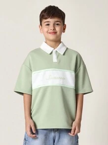 SUMWON Premium Youth Color Block Summer Polo Shirt Modern Preppy Casual Short Sleeve Golf Tennis Sport Streetwear Top With Brand Embroidery - Green - View 1