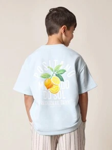 SUMWON Fresh Ideas Daily Summer Graphic T-Shirt, Casual Citrus Print Design Oversized Tee, Holiday Beach Style Youth Streetwear, Back Print Summer Collection