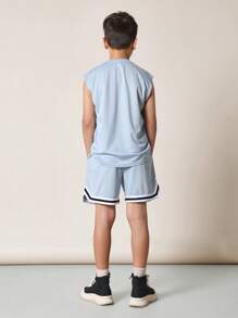SUMWON Athletic Summer Tank Top Sport Basketball Co-Ord Set Sleeveless Shorts Matching Set Training Basketball Jogging Running Track Workout Summer Casual Kids Boy Teens - Baby Blue - View 2