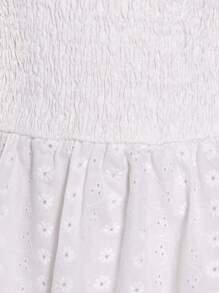 SUMWON 夏季英式刺绣泡泡下摆连衣裙，肩部饰有蝴蝶结，适合特殊场合女孩派对节日复活节太阳裙 - 白色 - 查看 4