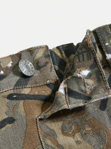 Fusta de denim cu imprimeu camuflat la modă pentru fete, talie elastică confortabilă pentru vară