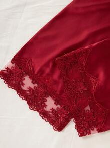 SilkySpell Women's Elegant Embroidered Lace Cami Top & Sleep Dress & Pants & Sleepwear Belted Robe Multi Pieces Set, Fall Winter Clothes - Burgundy - View 5