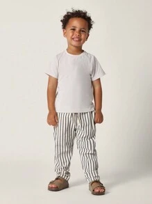 SUMWON 套穿条纹裤 松紧腰带 舒适儿童慢跑裤 休闲裤 春夏玩耍服 抽绳腰带 青少年男孩日常度假 - 杏色 - 查看 3