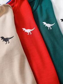 SHEIN 5 Stücke/Set Kleine Jungen Süß Bequem Dinosaurier Muster Eng anliegende Crew Neck Kurzarm T-Shirts - Rot - Übersicht 4