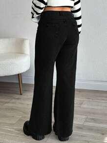 EURMUSE HIGH RISE FRAYED HEM STRAIGHT VUT PLUS SIZE JEAN - Black - View 2