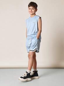 SUMWON Athletic Summer Tank Top Sport Basketball Co-Ord Set Sleeveless Shorts Matching Set Training Basketball Jogging Running Track Workout Summer Casual Kids Boy Teens - Baby Blue - View 1