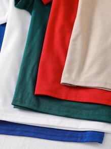SHEIN 5 Stücke/Set Kleine Jungen Süß Bequem Dinosaurier Muster Eng anliegende Crew Neck Kurzarm T-Shirts - Rot - Übersicht 5