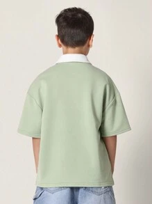 SUMWON Premium Youth Color Block Summer Polo Shirt Modern Preppy Casual Short Sleeve Golf Tennis Sport Streetwear Top With Brand Embroidery - Green - View 2