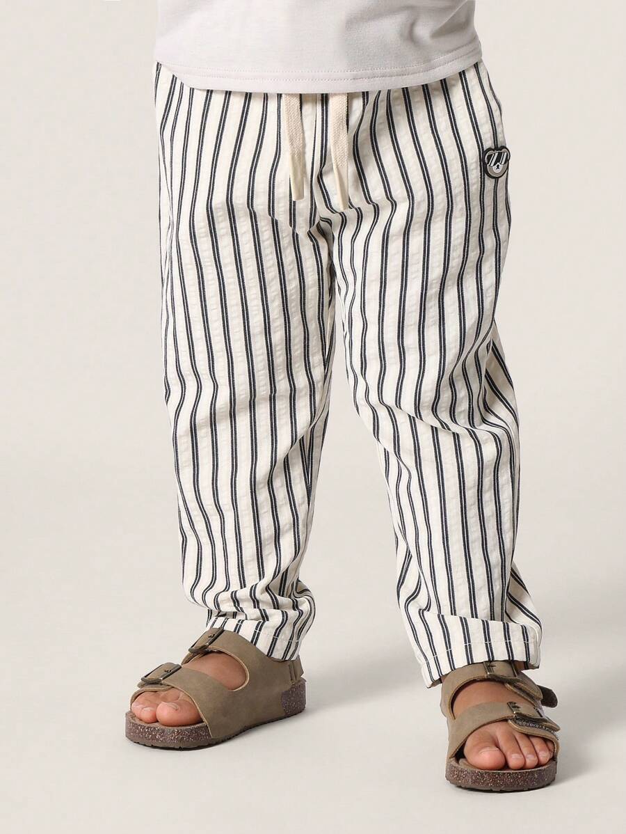 SUMWON 套穿条纹裤 松紧腰带 舒适儿童慢跑裤 休闲裤 春夏玩耍服 抽绳腰带 青少年男孩日常度假 - 杏色 - 查看 1