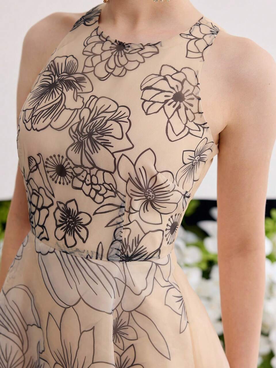 WOMEN ELEGANT FLORAL PRINT MID-LENGTH DRESS