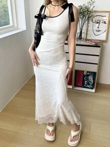 SHEIN Y2K 风格少女拼色蝴蝶装饰修身连衣裙