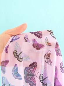 3 件套年轻女孩可爱蝴蝶印花比基尼带沙滩裙泳装套装 - 粉色 - 查看 8