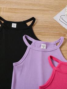 SHEIN 年轻女孩纯色罗纹休闲背心裙