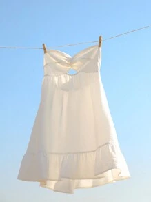 SHEIN Unity Women Summer Beach Lovely Crisscross Bandeau A-Line Sexy Mini Dress - White - View 3