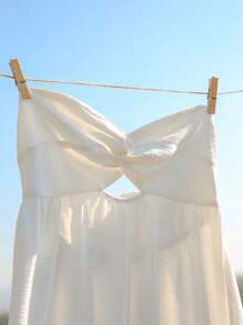 SHEIN Unity Women Summer Beach Lovely Crisscross Bandeau A-Line Sexy Mini Dress - White - View 4