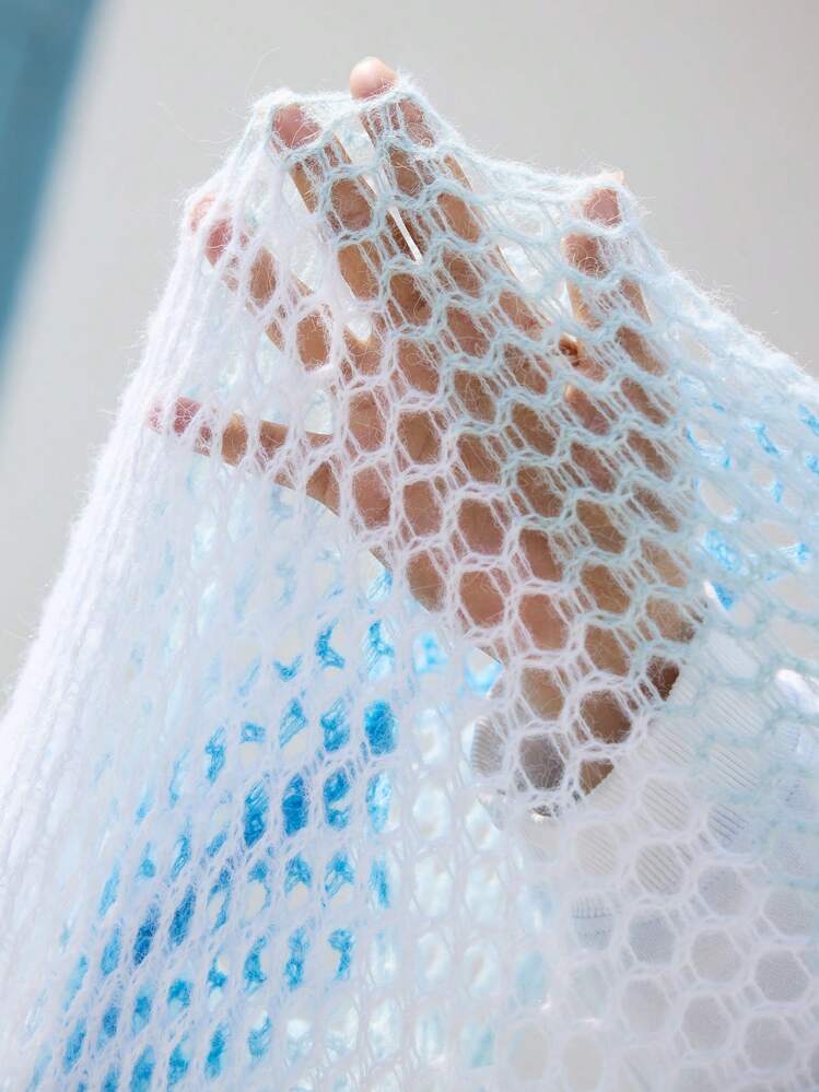 Skyraze Women's Gradient Color Hollow Out Long Cardigan, Suitable For Holiday - Blue - View 6