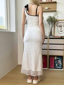 SHEIN Y2K 风格少女拼色蝴蝶装饰修身连衣裙