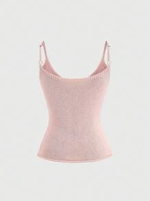 Sweetra Camiseta de tirantes de verano de mujer estilo retro dulce con diseño floral 3D tejido en rosa