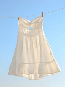 SHEIN Unity Women Summer Beach Lovely Crisscross Bandeau A-Line Sexy Mini Dress - White - View 1