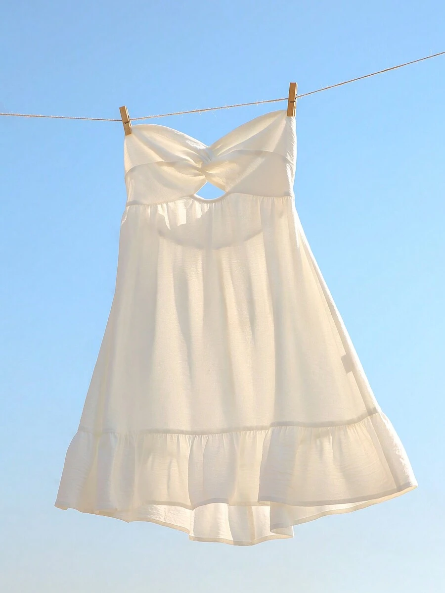SHEIN Unity Women Summer Beach Lovely Crisscross Bandeau A-Line Sexy Mini Dress - White - View 1