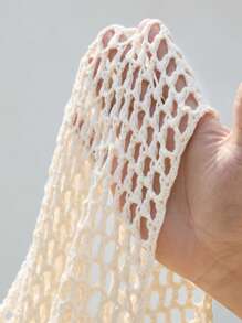 Skyraze 米色度假流苏女式上衣和背心，钩针花卉 - 杏色 - 查看 6