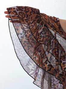 Swim EVENT 2025 Music Festival Women 3pcs Swimwear Set, Ruffled Halter Bikini Top & Multi-Layer Leopard Print Skirt Swimwear, For Summer Beach Vacation - Multicolor - View 6