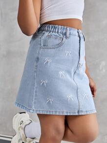 Spódnica dżinsowa w stylu casual z nadrukiem w stylu tween girl