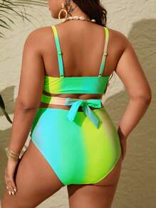 SHEIN Slayr CURVE Plus Size Women 2 Pieces Printed Tankini Swimwear Set, For Leisure And Vacation