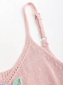 Sweetra Camiseta de tirantes de verano de mujer estilo retro dulce con diseño floral 3D tejido en rosa