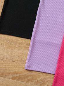 SHEIN 年轻女孩纯色罗纹休闲背心裙