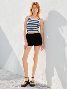 Skyraze 女士休闲日常蓝白条纹针织毛衣，几何图案 - 藍白色 - 查看 3