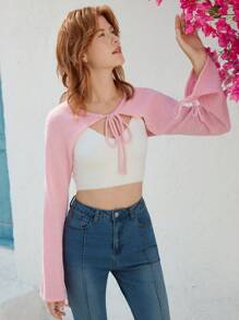 Skyraze Women's Pink Camisole Top, Knitted Versatile Sweater Blouse For Spring - Pink - View 1