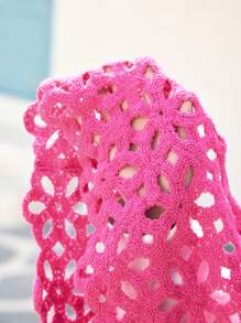 Skyraze Rose Pink Adorable Beach Crochet Floral Knitted Tank Top, Mesh Openwork Vest For Women - Hot Pink - View 6