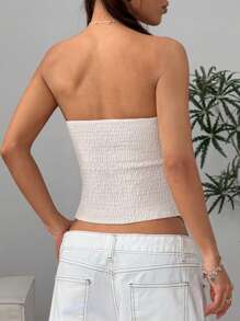 Flirla Women Solid Color Asymmetrical Hem Fashionable Bandeau Top - Apricot - View 2