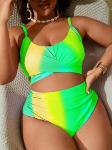 SHEIN Slayr CURVE Plus Size Women 2 Pieces Printed Tankini Swimwear Set, For Leisure And Vacation