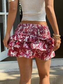 SHEIN Unity Falda con volantes y estampado de paisley rosado - Rosa - Ver 2