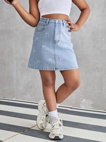 Spódnica dżinsowa w stylu casual z nadrukiem w stylu tween girl