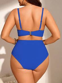 SHEIN Swim Curve 2pcs/Set Plus Size Women Solid Color Chest Pad Separate Bikini Swimwear Swimsuits And Swimming Trunks, Summer Beach Vacation