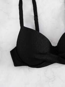 SHEIN Swim Women's Simple Solid Color Black Spaghetti Strap Bikini Top, Fashionable Festival Boho Beachwear, For Summer Beach Vacation - Black - View 5