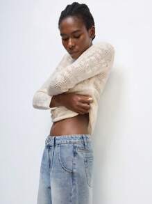 Maija 女士优雅花卉钩针针织衬衫，适合度假、休闲、派对、约会、婚礼嘉宾、早午餐、毕业典礼、海滩、情人节、春夏季 - 杏色 - 查看 5