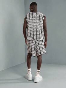 SUMWON 设计师钩针格纹背心套装街头潮流夏季无袖针织背心两件套运动家居服都市时尚运动休闲节日装 - 黑與白 - 查看 2
