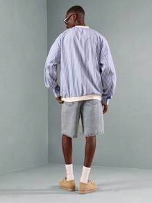 SUMWON Designer Striped Raglan Sweatshirt Classic Round Neck Athletic Casual Pullover Perfect For Spring Fall Loungewear Streetwear - Blue and White - View 4