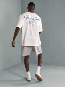 SUMWON Premium Urban Streetwear Co-Ord Set Oversized Text Print T-Shirt With Athletic Shorts Casual Summer Spring Two-Piece Outfit Modern Address Print - Multicolor - View 1