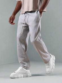 SUMWON 优质羊毛运动运动裤家居服，配有抽绳腰带、弹性脚踝袖口、慢跑风格，适合健身休闲舒适穿着 - 灰色 - 查看 1