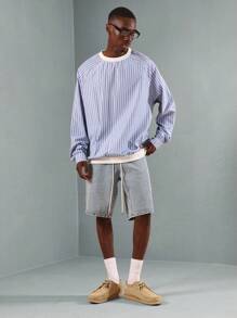 SUMWON Designer Striped Raglan Sweatshirt Classic Round Neck Athletic Casual Pullover Perfect For Spring Fall Loungewear Streetwear - Blue and White - View 3