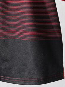 SHEIN 1pc Young Boys Loose Casual Stand Collar Striped Patchwork Color Block Knitted Polo Shirt