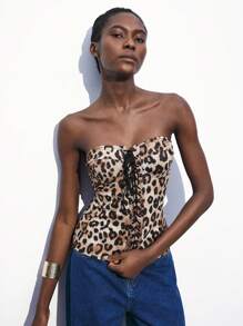Maija Leopard Print Halter Top For Women, Sexy Tie Waist Urban Chic Party Outfit, Suitable For Dates, Outings, Holidays And Parties, Spring/Summer Valentine's Day
