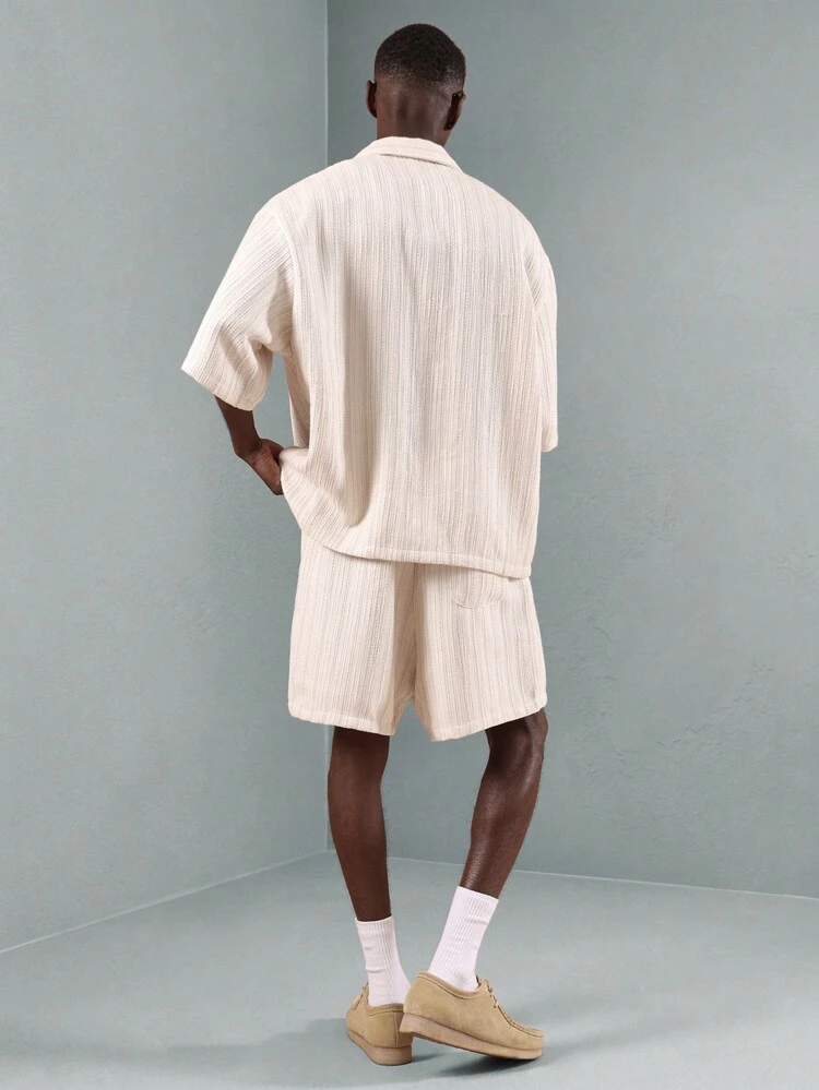 Camisa cómoda de tejido acanalado texturizado a juego