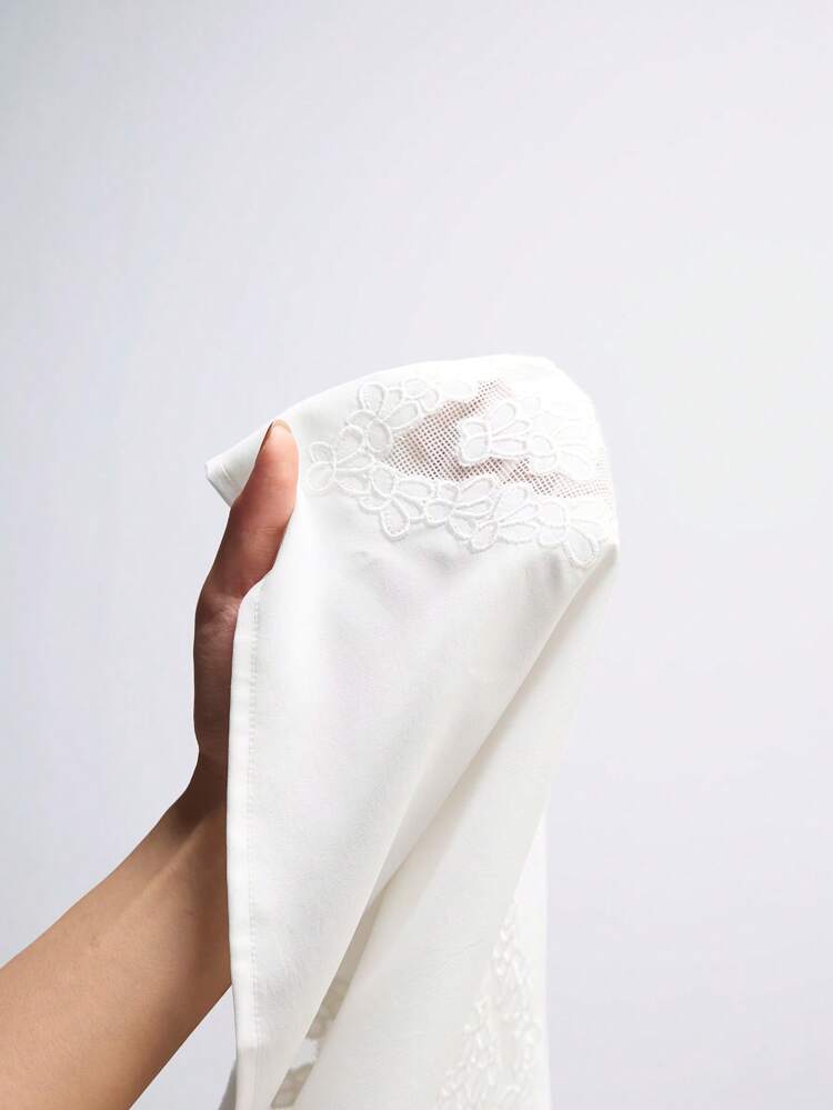 SHEIN Maija Valentine's Day Ladies Spring And Summer New Style White Plain Embroidery Stitching Hollow Out Elegant Sexy Modern Urban Daily Casual Shirt Short Dress Vacation Suitable For Going Out Holiday Party Date Outfit Party Wedding Music Festival 90s Women's Clothing Bohemian Old Money Style